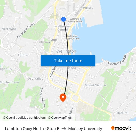 Lambton Quay North - Stop B to Massey University map