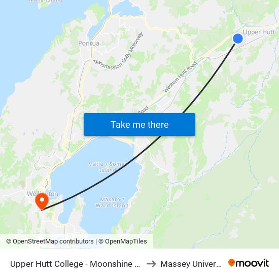 Upper Hutt College - Moonshine Road to Massey University map