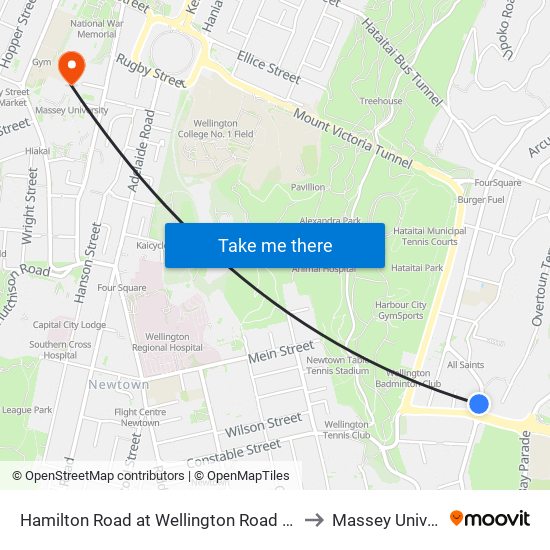 Hamilton Road at Wellington Road (Near 124) to Massey University map