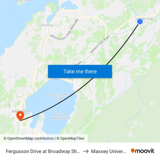 Fergusson Drive at Broadway Shops to Massey University map