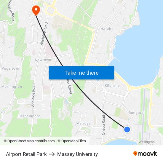 Airport Retail Park to Massey University map