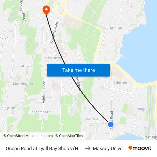Onepu Road at Lyall Bay Shops (Near 145) to Massey University map