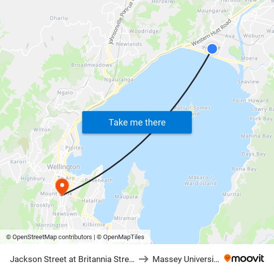 Jackson Street at Britannia Street to Massey University map