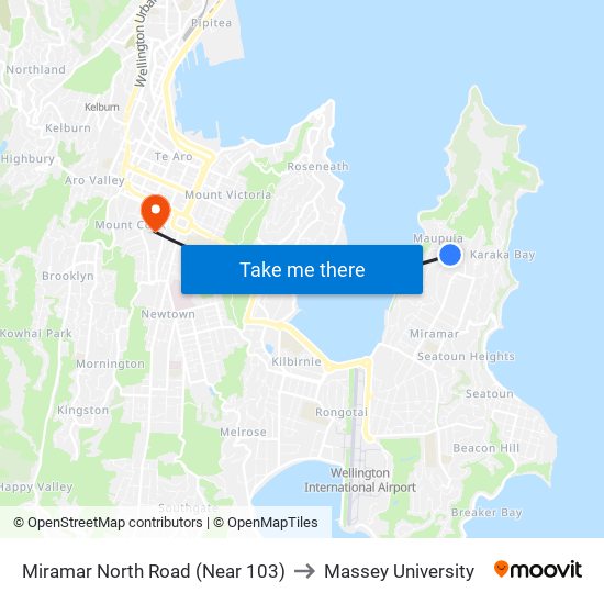 Miramar North Road (Near 103) to Massey University map