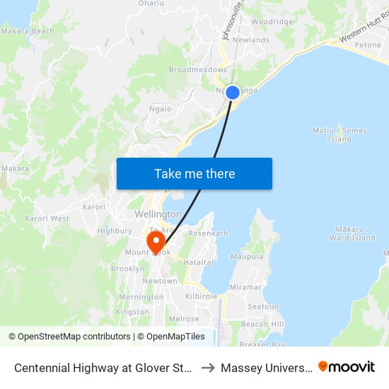 Centennial Highway at Glover Street to Massey University map