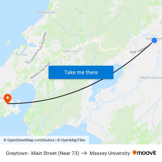 Greytown - Main Street (Near 73) to Massey University map