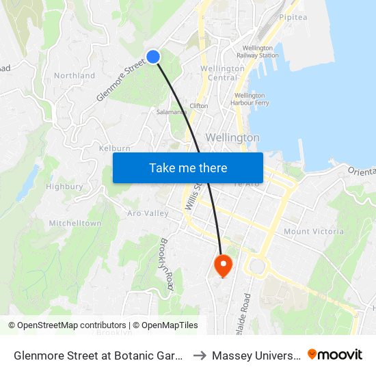 Glenmore Street at Botanic Garden to Massey University map