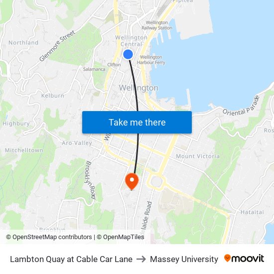 Lambton Quay at Cable Car Lane to Massey University map