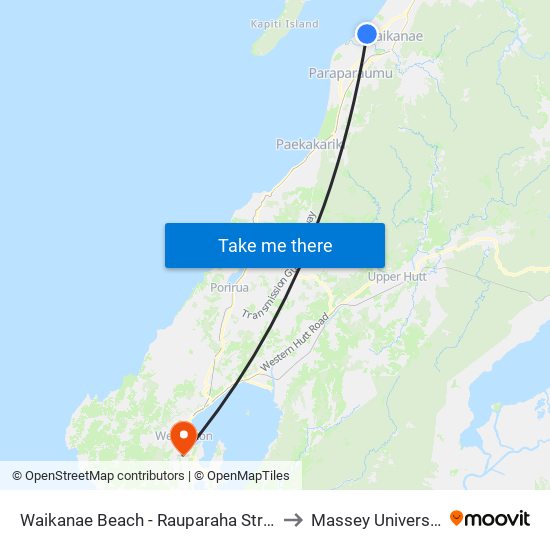 Waikanae Beach - Rauparaha Street to Massey University map