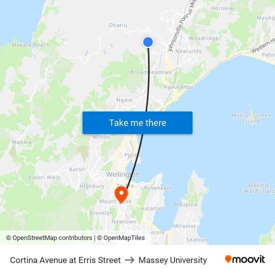 Cortina Avenue at Erris Street to Massey University map