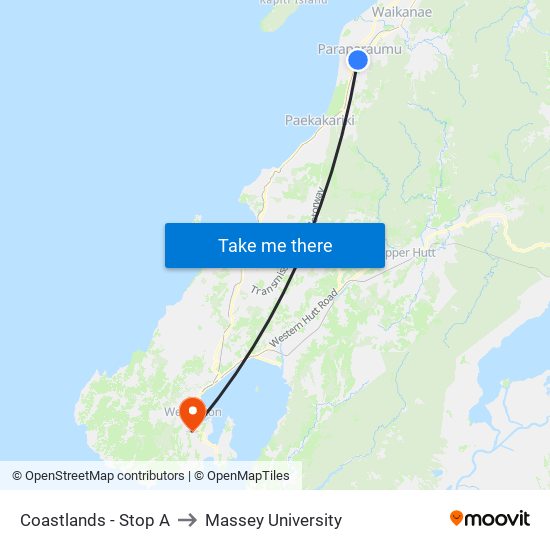 Coastlands - Stop A to Massey University map