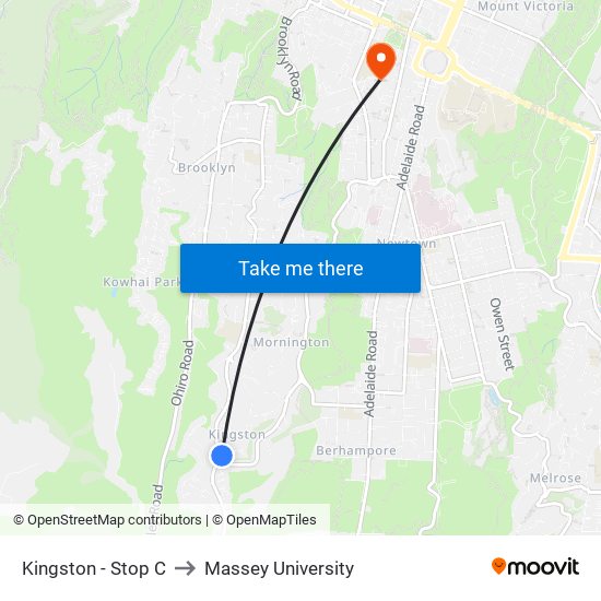 Kingston - Stop C to Massey University map