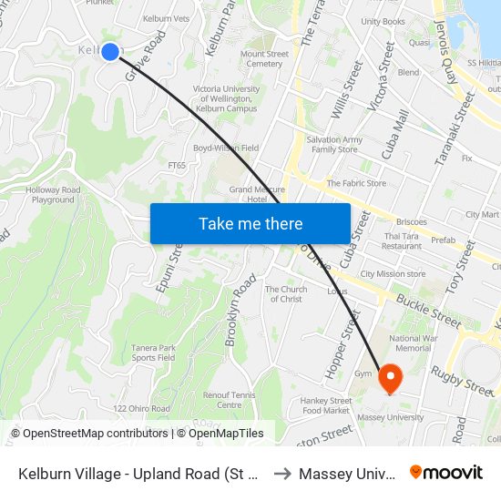 Kelburn Village - Upland Road (St Michael'S) to Massey University map