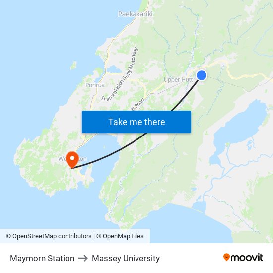 Maymorn Station to Massey University map