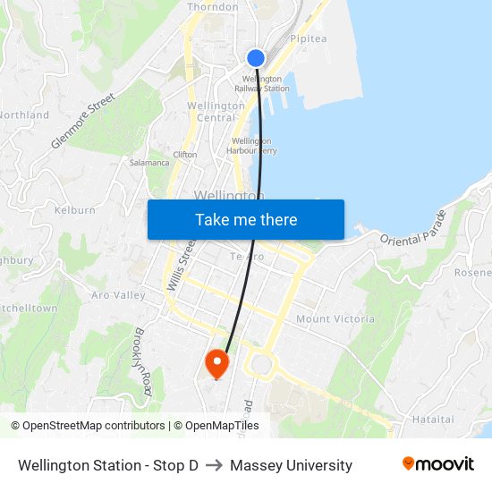Wellington Station - Stop D to Massey University map