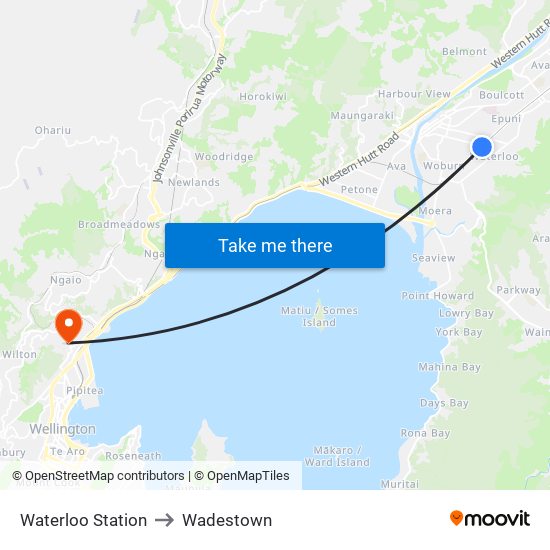 Waterloo Station to Wadestown map