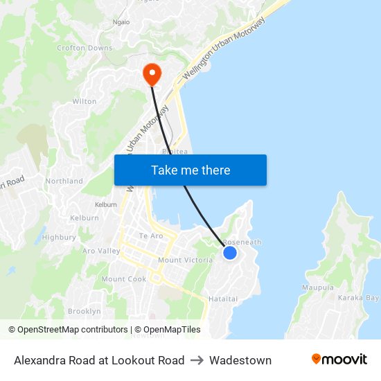 Alexandra Road at Lookout Road to Wadestown map