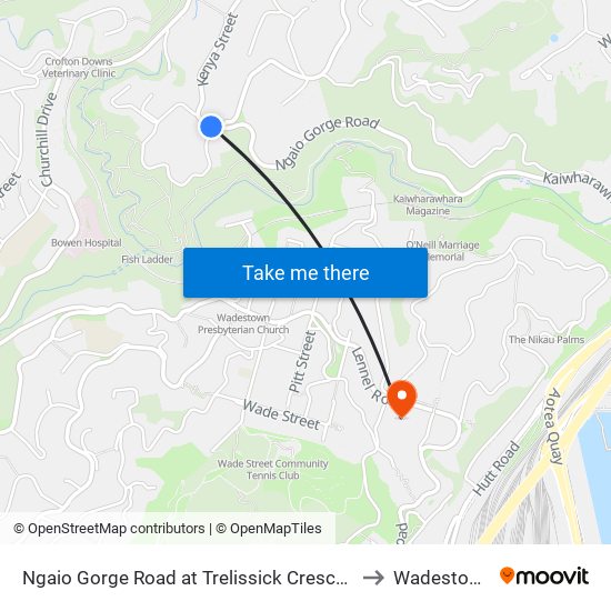 Ngaio Gorge Road at Trelissick Crescent to Wadestown map