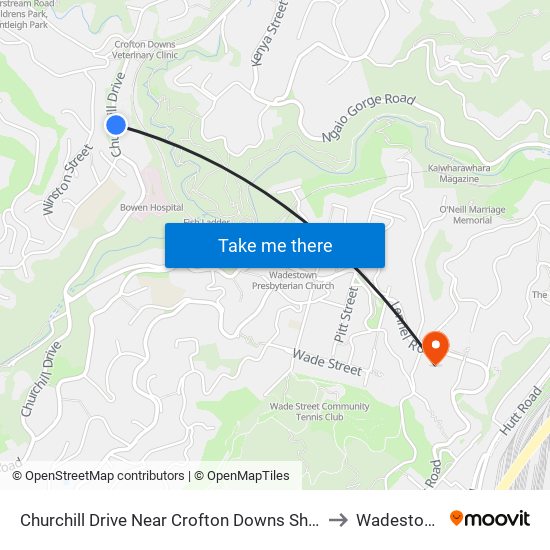 Churchill Drive Near Crofton Downs Shops to Wadestown map