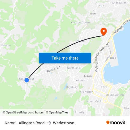 Karori - Allington Road to Wadestown map