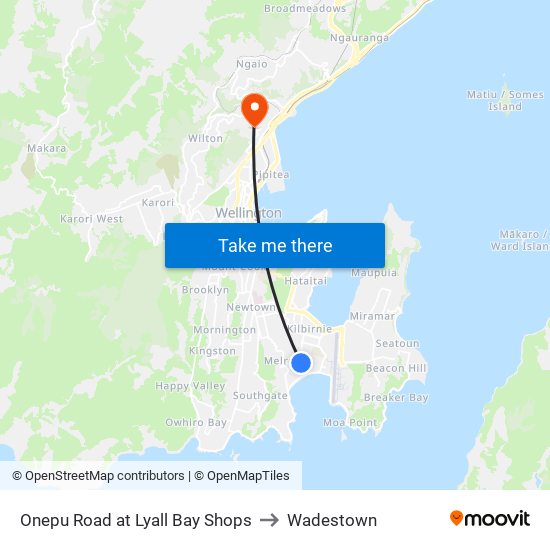 Onepu Road at Lyall Bay Shops to Wadestown map