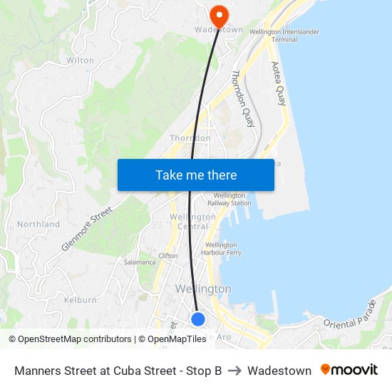 Manners Street at Cuba Street - Stop B to Wadestown map