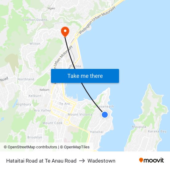 Hataitai Road at Te Anau Road to Wadestown map