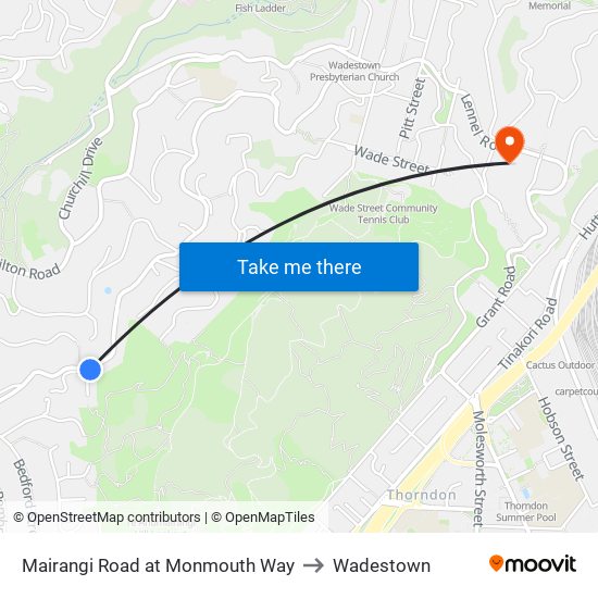 Mairangi Road at Monmouth Way to Wadestown map