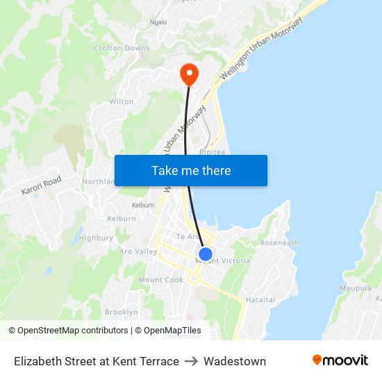 Elizabeth Street at Kent Terrace to Wadestown map