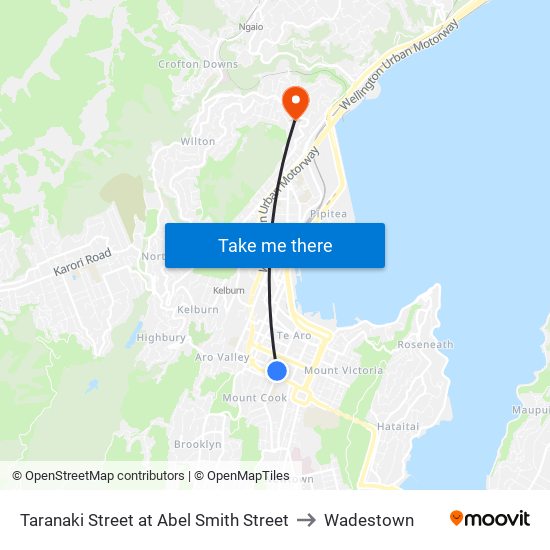 Taranaki Street at Abel Smith Street to Wadestown map