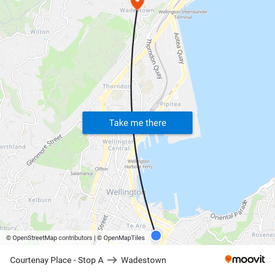 Courtenay Place - Stop A to Wadestown map