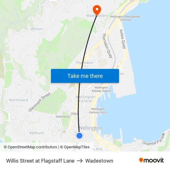 Willis Street at Flagstaff Lane to Wadestown map