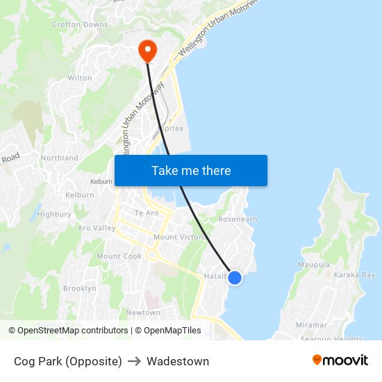 Cog Park (Opposite) to Wadestown map