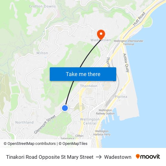 Tinakori Road Opposite St Mary Street to Wadestown map