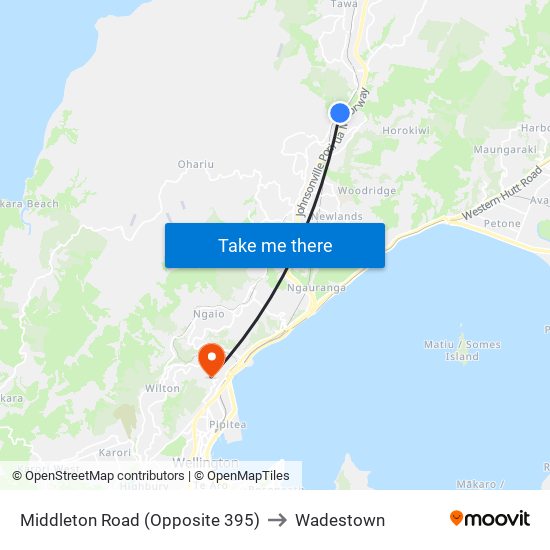 Middleton Road (Opposite 395) to Wadestown map