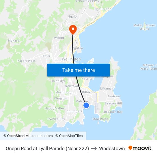 Onepu Road at Lyall Parade (Near 222) to Wadestown map