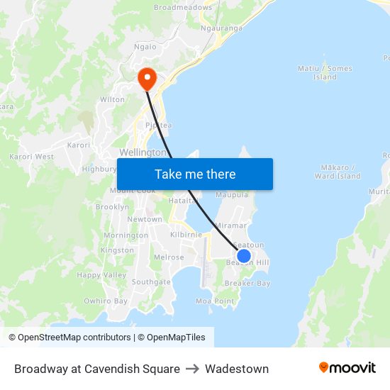 Broadway at Cavendish Square to Wadestown map