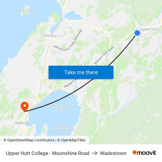 Upper Hutt College - Moonshine Road to Wadestown map