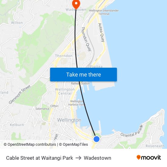 Cable Street at Waitangi Park to Wadestown map