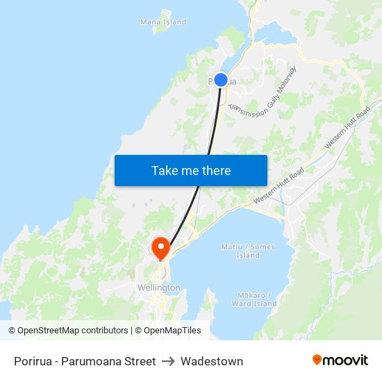 Porirua - Parumoana Street to Wadestown map