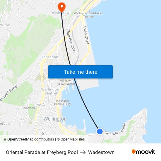 Oriental Parade at Freyberg Pool to Wadestown map