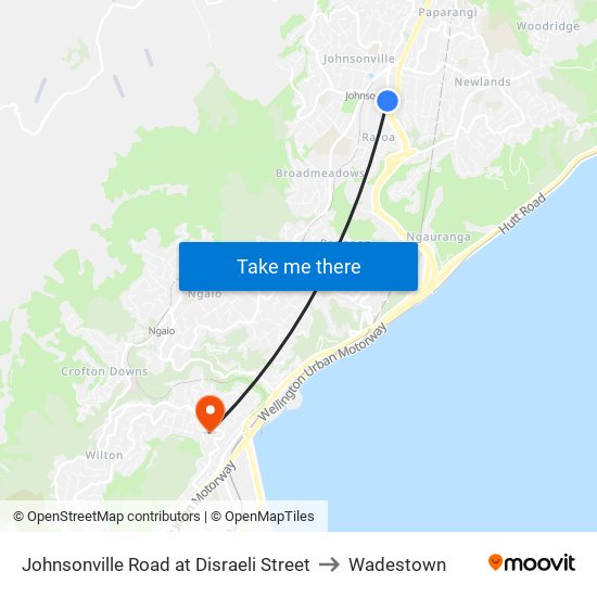 Johnsonville Road at Disraeli Street to Wadestown map