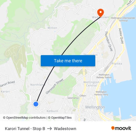 Karori Tunnel - Stop B to Wadestown map