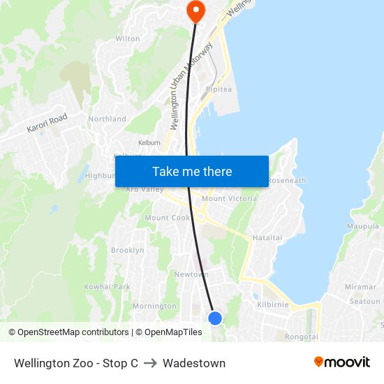 Wellington Zoo - Stop C to Wadestown map