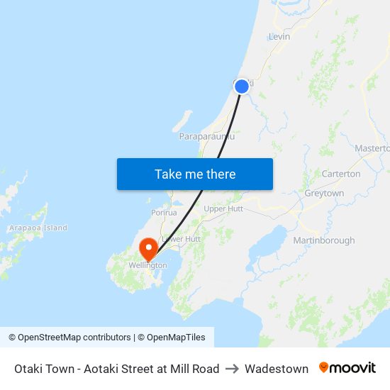 Otaki Town - Aotaki Street at Mill Road to Wadestown map