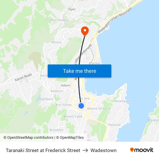 Taranaki Street at Frederick Street to Wadestown map