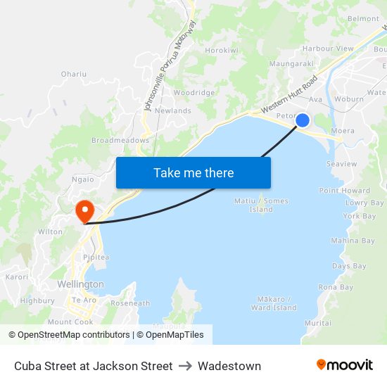 Cuba Street at Jackson Street to Wadestown map