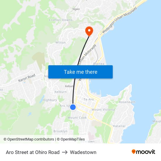 Aro Street at Ohiro Road to Wadestown map