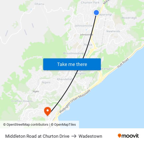 Middleton Road at Churton Drive to Wadestown map