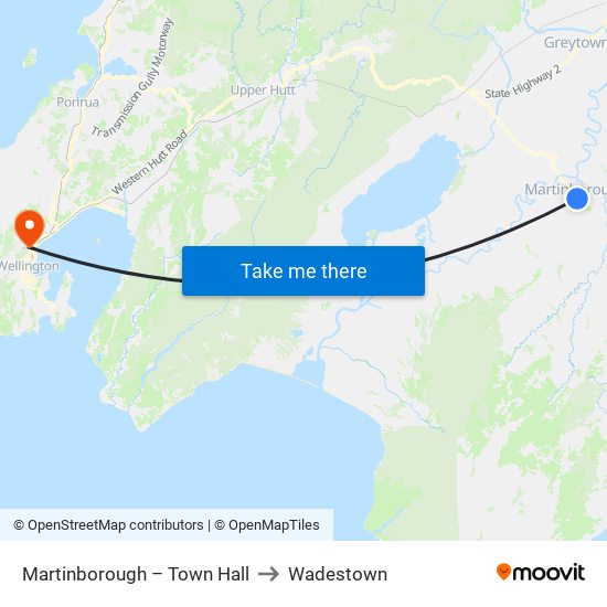 Martinborough – Town Hall to Wadestown map